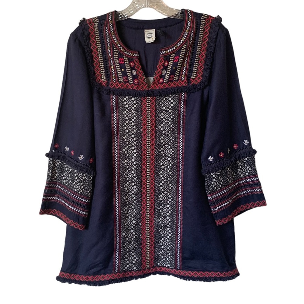 Anthropologie Akemi Kin Navy Embroidered Tunic Top Size 10